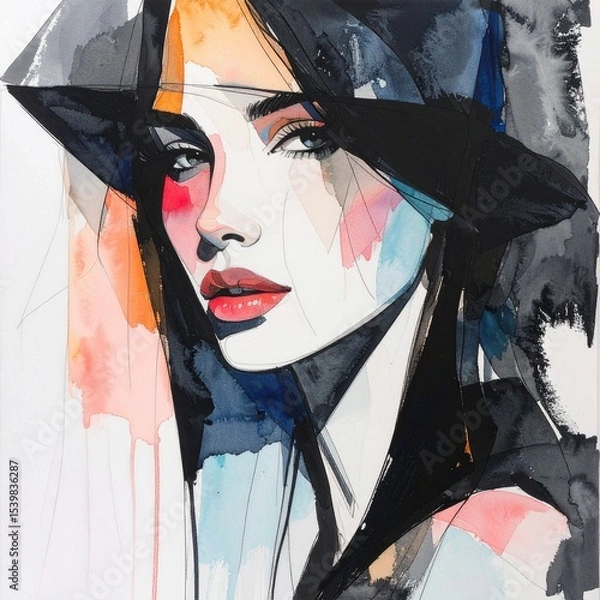 Fototapeta Mixed Media Fashion Portrait with Charcoal and Pastel