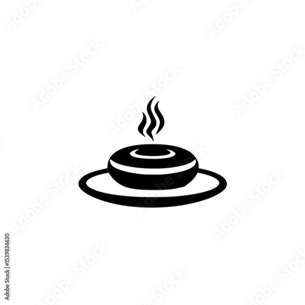 Fototapeta Black icon of a steaming dish on a plate representing food service or culinary arts in a modern style
