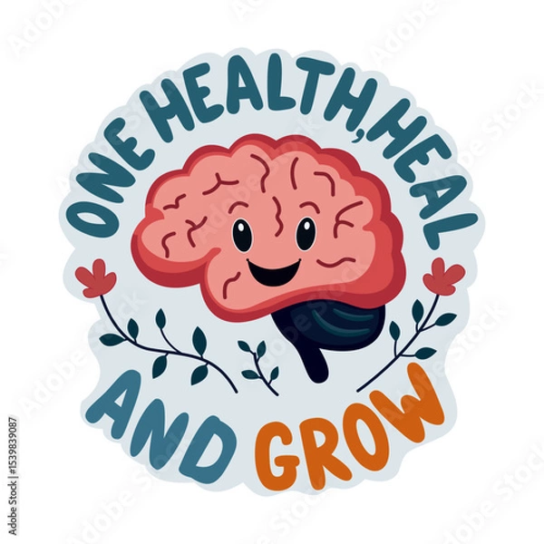 Fototapeta Bright and funny cartoon brain drawing about health and healing.Vector illustration.