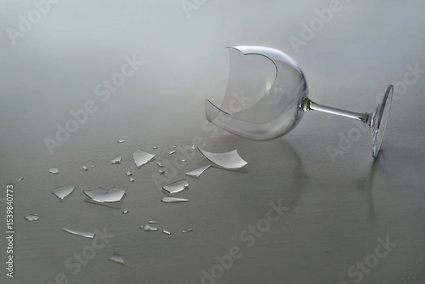 Obraz Broken wine glass with shattered fragments
