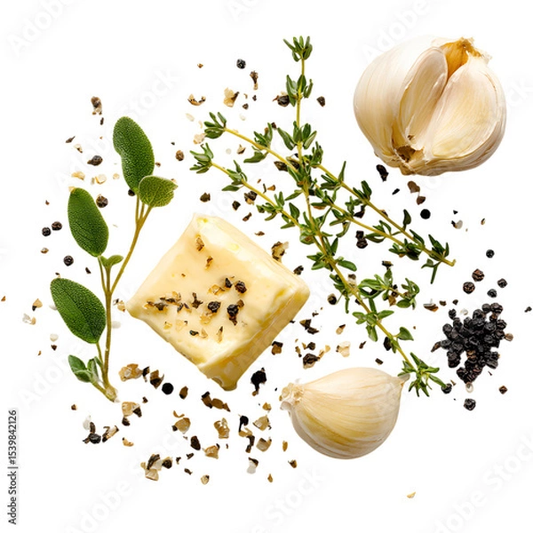 Obraz Thyme, butter, garlic and black pepper	
