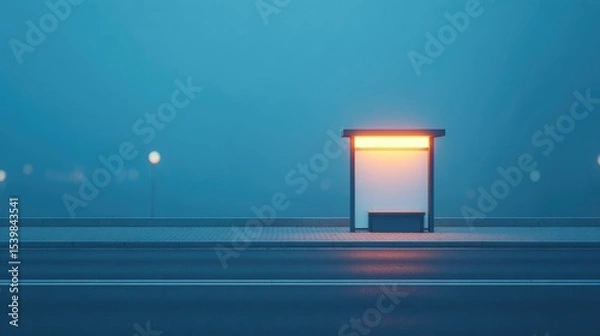 Obraz overhead shot of minimalist urban bus stop at dusk with clean lines and ample copy space for text