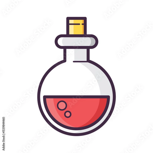 Obraz Illustration of a round bottom flask filled with a red liquid and sealed with a yellow stopper