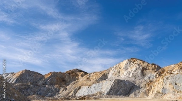 Obraz quarry landscape with layered rock formations under clear blue sky