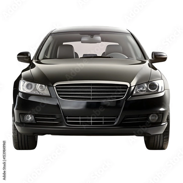 Fototapeta Black Car Front View Isolated on Pure White Background

