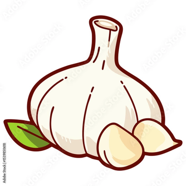 Obraz Garlic bulb with peeled cloves, doodle cartoon clip art, isolated clean and simple vector illustration