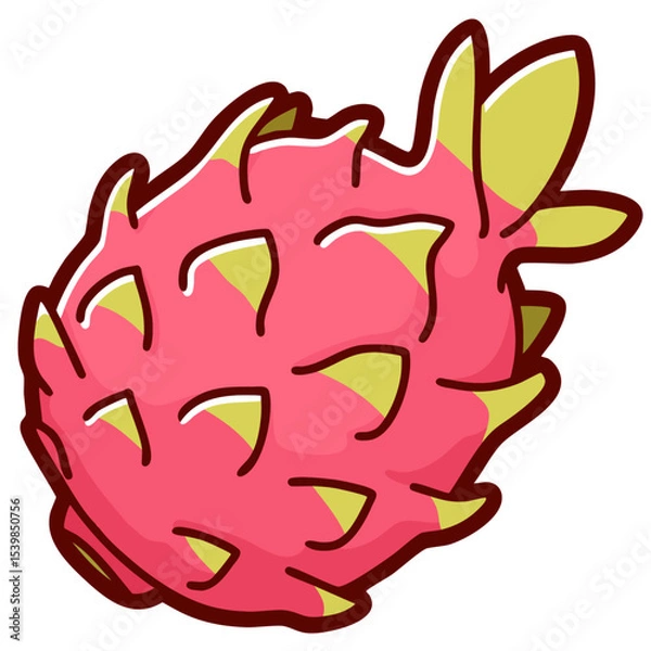 Obraz Whole ripe dragon fruit, fresh pitaya or pitahaya dragonfruit, doodle cartoon clip art, isolated clean and simple vector illustration