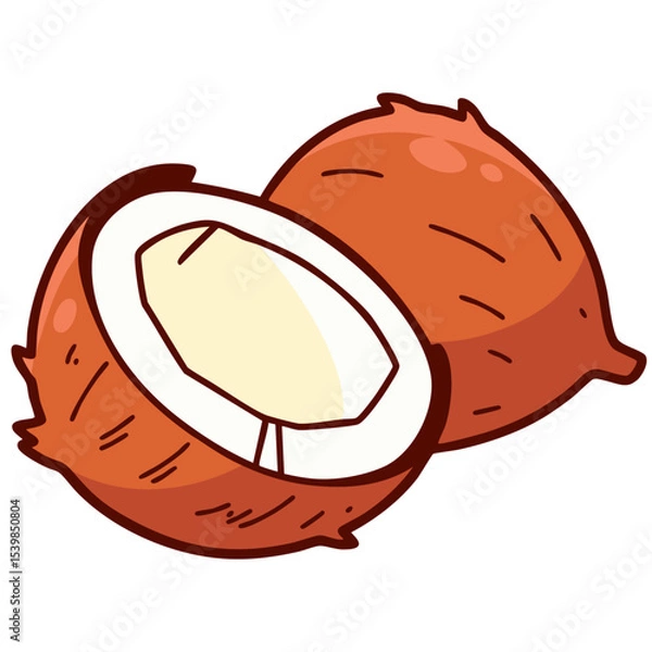 Obraz Half of coconut, doodle cartoon clip art, isolated clean and simple vector illustration