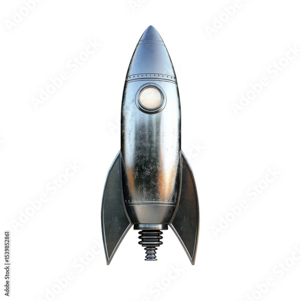 Fototapeta A metal rocket isolated on transparent background.