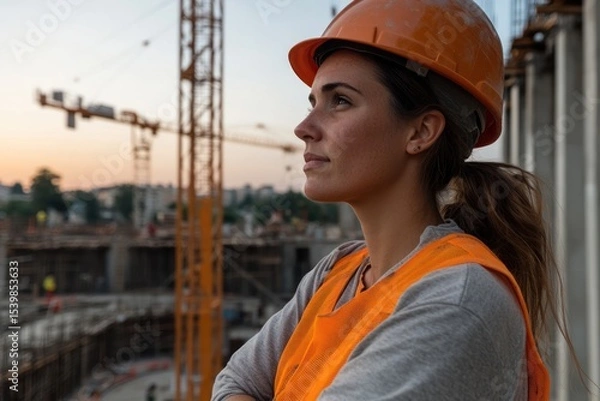 Obraz Woman Crane Operator Managing Heavy Equipment on Construction Site