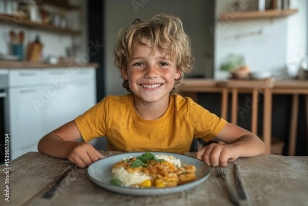 Obraz Happy Family Sharing a Tasty Home-Cooked Meal at the Table