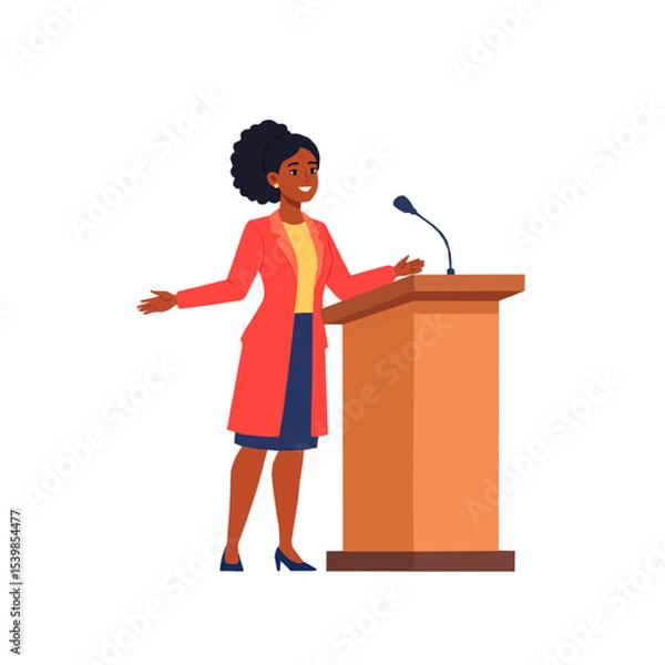 Obraz Vector illustration of a politician behind a podium making an announcement