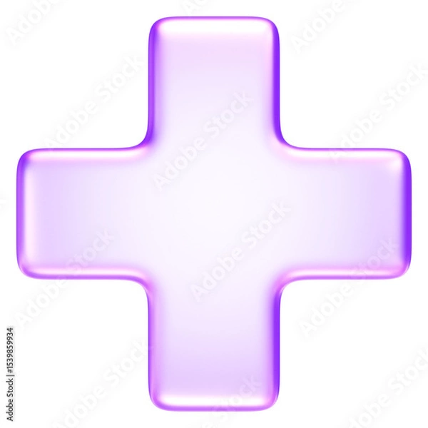 Obraz Plus icon with soft glassmorphism effect, symbolizing add, increase, or create in modern UI applications, healthcare symbol medical cross, 3d rendering