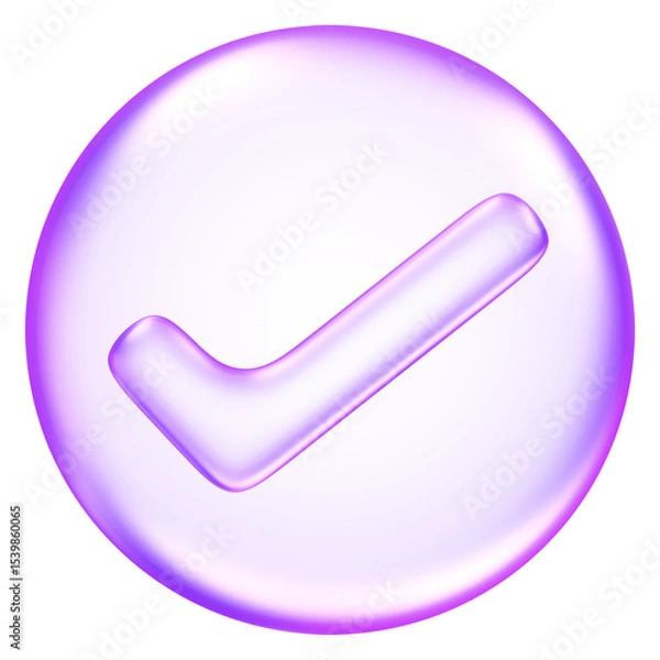 Obraz Confirm icon in purple glassmorphism style, used to represent approval, completion, or correct action in digital interfaces, 3d rendering