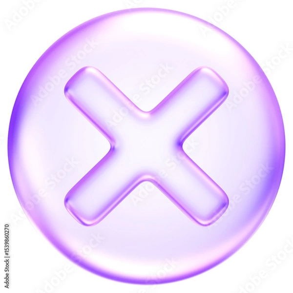 Obraz Cancel icon in glossy glassmorphism style, representing rejection, close, or incorrect status in apps and interfaces, 3d rendering