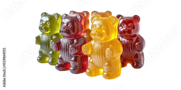 Fototapeta Colorful Gummy Bears In A Row. Sweet Candy Treats Isolated On Transparent Background