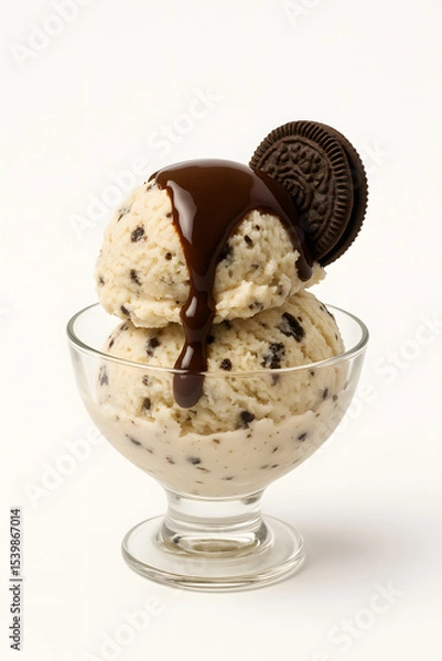 Fototapeta Cookies and cream ice cream with chocolate drizzle