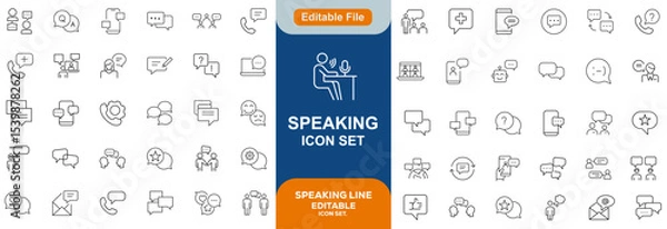 Obraz Speaking set of web icons in line style. Communication icons for web and mobile app. Containing people, communication, talking, discussion, speech bubble, team, support and more