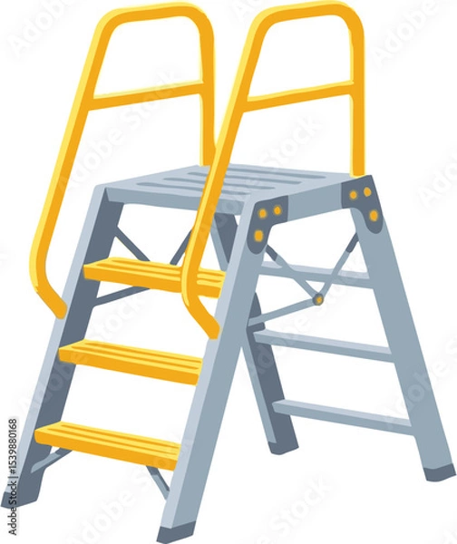 Fototapeta A Sturdy Folding Stepladder with Bright Yellow Handrails
