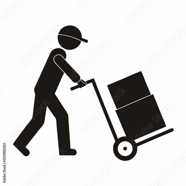 Obraz silhouette of a man pushing a cart