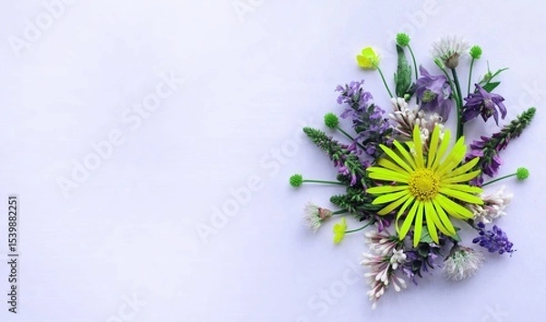 Fototapeta A summer bouquet. Wildflowers. A flower arrangement with a place for text.