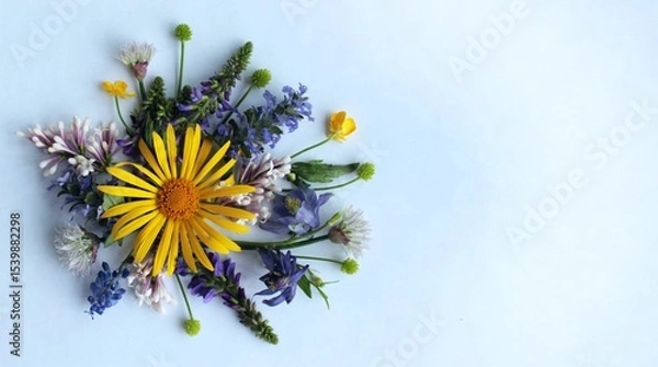 Fototapeta A summer bouquet. Wildflowers. A flower arrangement with a place for text.