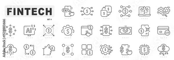 Fototapeta Fintech related line icons. Finance, money, technology etc. Editable stroke