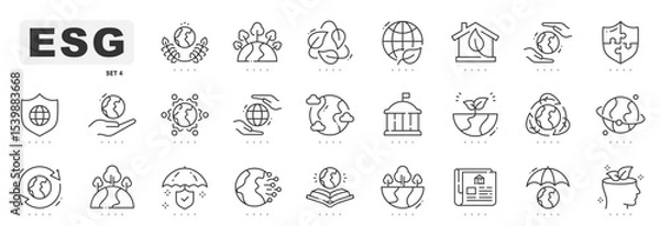 Fototapeta ESG related line icons. Environment, social, government etc. Editable stroke