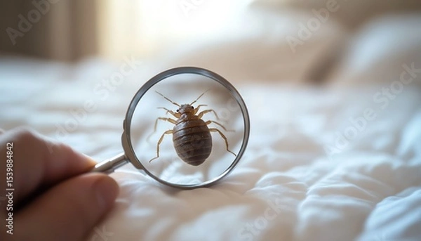 Fototapeta Closer look at bed bug on bedding.