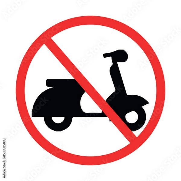 Obraz no motorcycle riding sign with scooter symbol in red circle and diagonal line, white background
