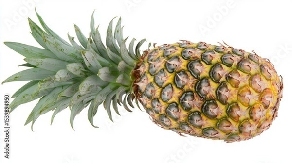 Fototapeta Bright tropical fruit with green leaves on a white background. Useful for cooking articles, healthy food advertising and packaging design.