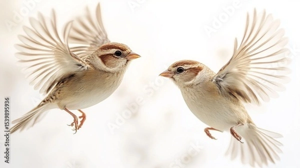 Fototapeta Two little birds in flight, useful for nature and animal articles.