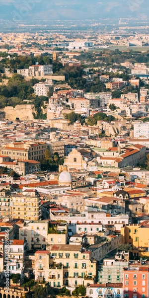 Fototapeta Naples, Italy. Top View Cityscape Skyline With Famous Landmarks In Sunny Day. Many Old Churches And Temples