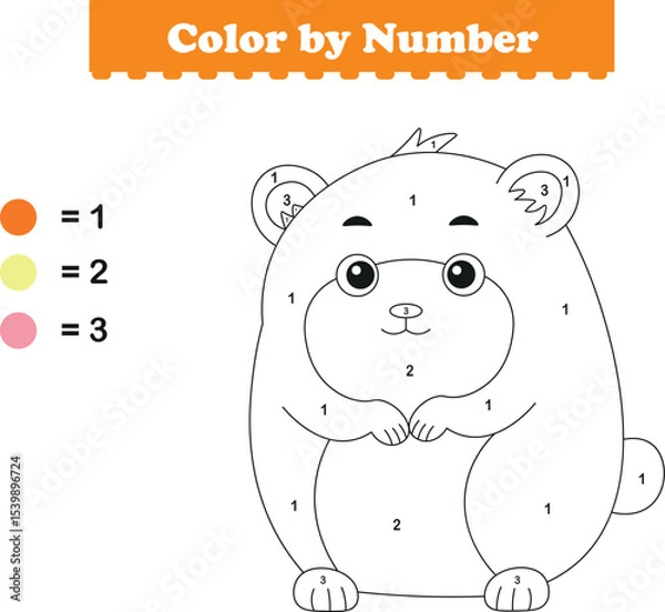 Fototapeta Color by numbers. Coloring page for kids. Coloring with cute hamster. Vector illustration