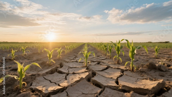 Obraz The parched cornfield at sunset