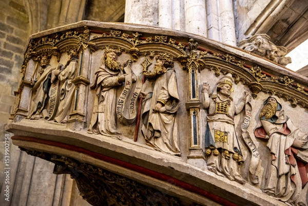 Obraz Santa Maria la Mayor’s basilica, Morella, Spain. Staircase with biblical scenes by Antonio Sancho (1470) and Jusepe Beli. Depiction of Jesus Christ’s genealogy