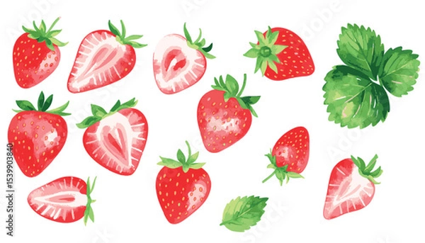 Fototapeta Strawberry Vector Set with Transparent Background