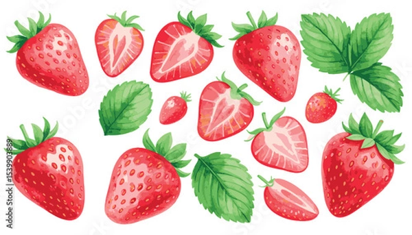 Fototapeta Strawberry Vector Set with Transparent Background