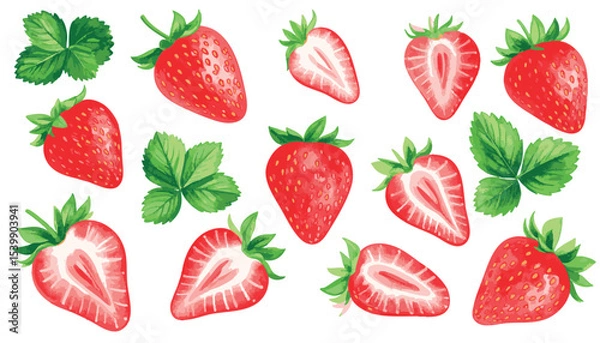 Fototapeta Strawberry Vector Set with Transparent Background