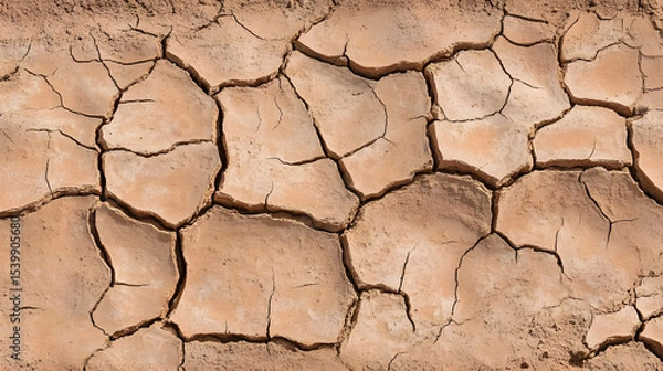 Obraz Cracked desert ground with dry, broken earth pieces symbolizing vanishing stability and drought in barren landscape under sunlight