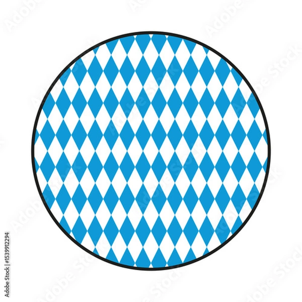 Obraz Round badge with Bavarian flag pattern in blue and white colors. Traditional Oktoberfest symbol isolated on white background