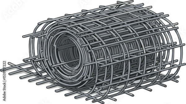 Fototapeta Rolled reinforcing mesh with square pattern and visible interior coils