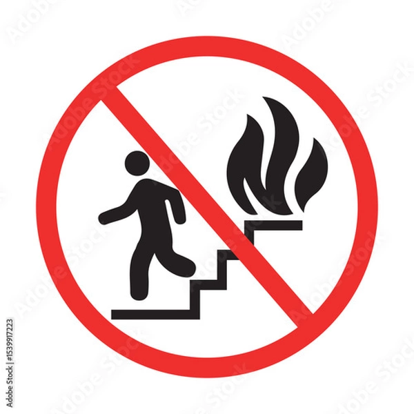 Obraz no access to stairs with fire symbol in red circle and diagonal line