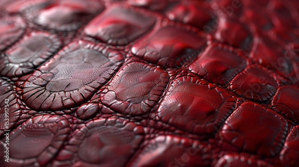Fototapeta Deep burgundy alligator leather with realistic scales and semi-gloss finish.