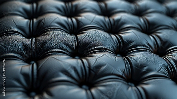 Fototapeta Diamond-quilted black leather with visible stitching and plush padding effect.