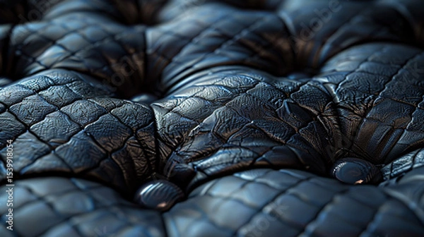 Fototapeta Diamond-quilted black leather with visible stitching and plush padding effect.