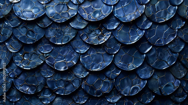 Fototapeta Deep navy blue alligator pattern leather with structured scales and shine.