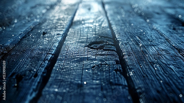 Fototapeta Frost-covered wood texture in winter light with icy highlights and cold blue shadows.