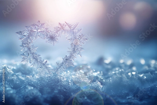 Fototapeta Ice Crystal Heart In Snow Illuminated by Soft Winter Lighting