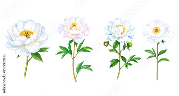 Obraz A collection of beautiful white peony flowers with varying stages of bloom.